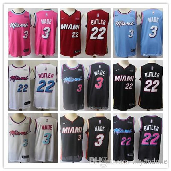 2019 miami heat men nba dwyane 3 wade jimmy 22 butler basketball jersey 7 dragic, Black