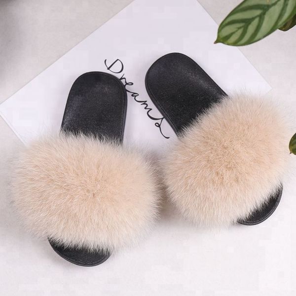 open toe summer and custom made women outdoor slides slipper flat real fox fur sandals, Black
open toe summer and custom made women outdoor slides slipper flat real fox fur sandals, Black