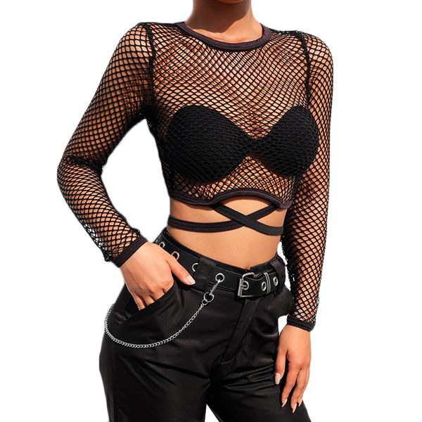 summer see through crew neck black net mesh long sleeve women's blouses tight short t - shirt, White
summer see through crew neck black net mesh long sleeve women's blouses tight short t - shirt, White