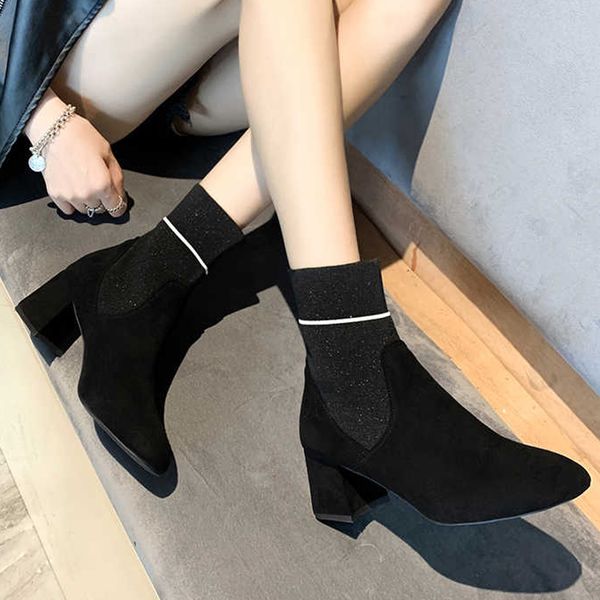 women ladies fashion round toe square heel solid black sock knitting boots casual shoes bota feminina cano curto botki zamszowe
women ladies fashion round toe square heel solid black sock knitting boots casual shoes bota feminina cano curto botki zamszowe