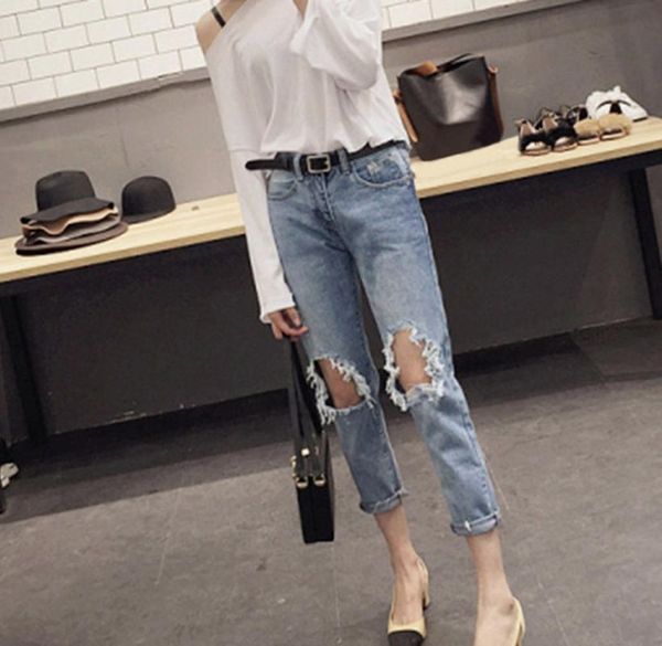 women high waist ripped denim jeans femme loose pants jean hole ripped denim jeans casual nine pants stretch harem pants#g30, Blue
women high waist ripped denim jeans femme loose pants jean hole ripped denim jeans casual nine pants stretch harem pants#g30, Blue