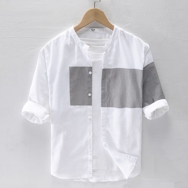 men's casual shirts 2021 summer cotton and linen brand shirt men three-quarter sleeve stand collar for comfortable male, White;black
men's casual shirts 2021 summer cotton and linen brand shirt men three-quarter sleeve stand collar for comfortable male, White;black