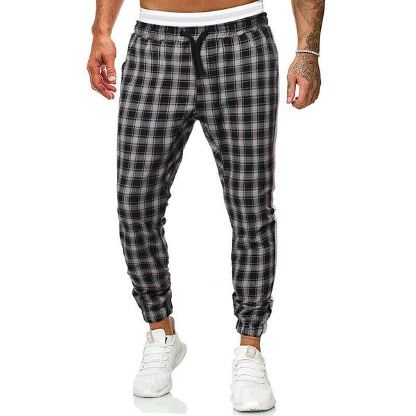 men's sport skinny plaid pants long trousers tracksuit casual fitness workout joggers gym ribbons pocket cargo sweatpants, Black
men's sport skinny plaid pants long trousers tracksuit casual fitness workout joggers gym ribbons pocket cargo sweatpants, Black