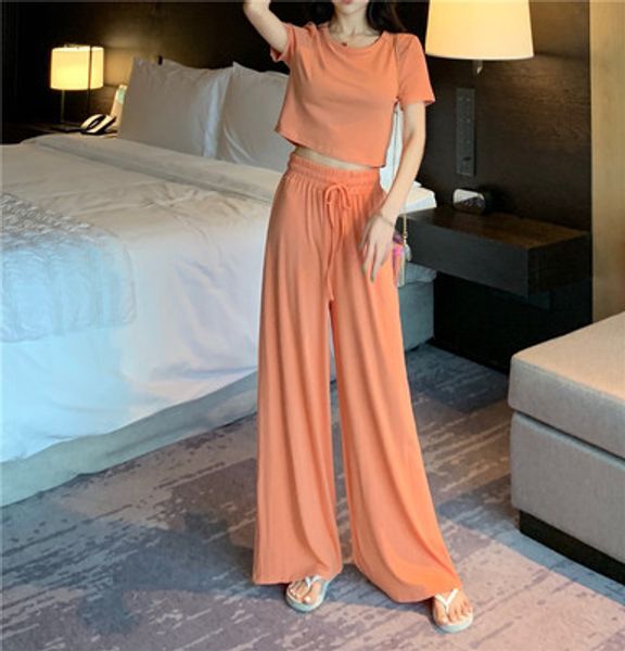 women's running sport suit solid color slim short navel short-sleeved t-shirt female elastic high waist wide leg loose pants, Black;blue
women's running sport suit solid color slim short navel short-sleeved t-shirt female elastic high waist wide leg loose pants, Black;blue