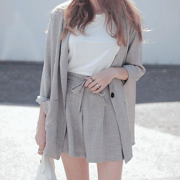 cotton linen summer suit female 2 pieces set tracksuit for women loose blazer &bow elastic waist short pant suits casual, Gray
cotton linen summer suit female 2 pieces set tracksuit for women loose blazer &bow elastic waist short pant suits casual, Gray