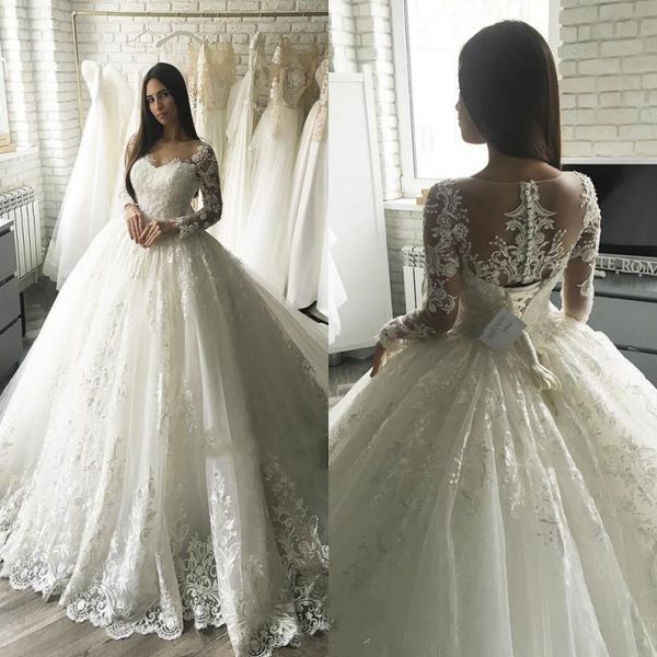 2020 luxury lace applique long sleeves princess wedding dresses court train elegant dubai arabic muslim a-line bridal gowns, White
2020 luxury lace applique long sleeves princess wedding dresses court train elegant dubai arabic muslim a-line bridal gowns, White