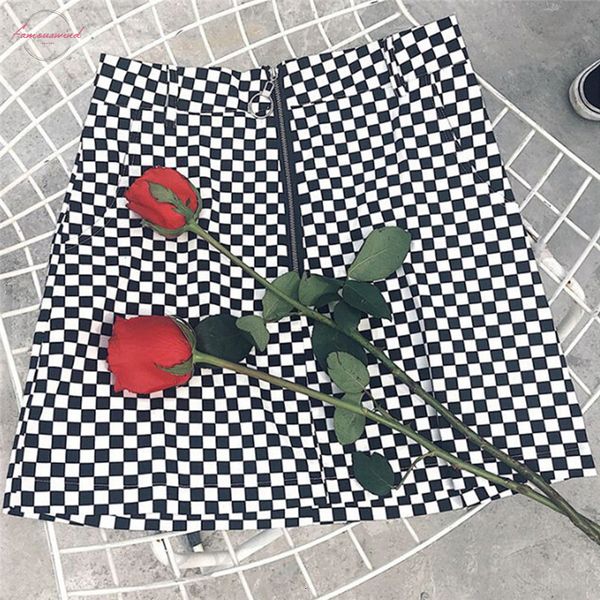 casual summer women japanese style zipper ring a line high waist mini skirt female black white checkerboard plaid skirt
casual summer women japanese style zipper ring a line high waist mini skirt female black white checkerboard plaid skirt