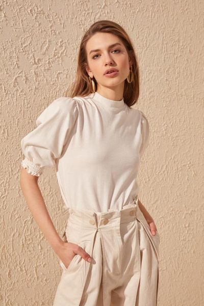 trendyol handles shirred knitted blouse twoss20bz0140, White