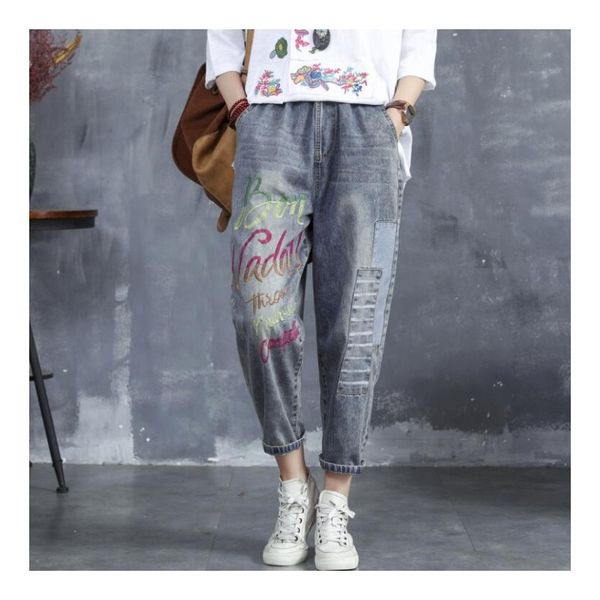 easten letter embroidery stitch vintage jeans female denim harem pants trousers s30143aq, Black;white
easten letter embroidery stitch vintage jeans female denim harem pants trousers s30143aq, Black;white