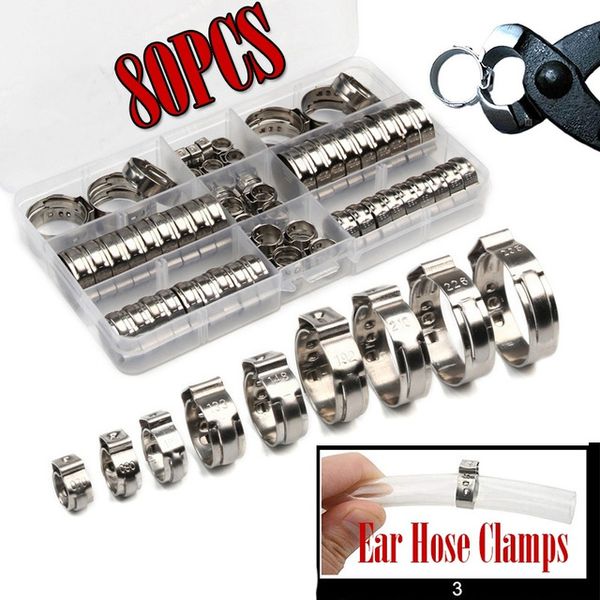 

Cheap 45/80pcs Single Ear Stepless Clamps 5.8-23.5mm 304 Stainless Steel Hose Clamps Cinch Clamp Rings for Sealing Kinds of Hose