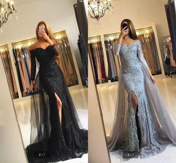 off the shoulder 2019 prom dress three quarter sleeve lace mermaid prom dresses with split long prom gowns evening party dress sale, Black
off the shoulder 2019 prom dress three quarter sleeve lace mermaid prom dresses with split long prom gowns evening party dress sale, Black