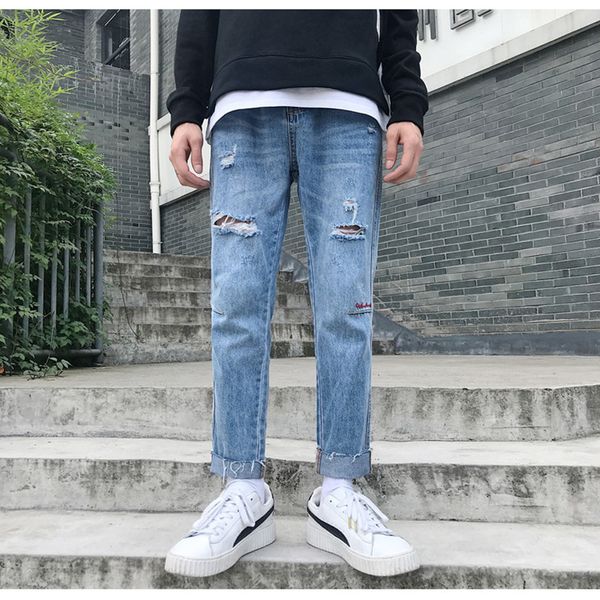 2019 spring summer men jeans models embroidery men street ankle length pants denim trousers straight pencil pants, Blue
2019 spring summer men jeans models embroidery men street ankle length pants denim trousers straight pencil pants, Blue