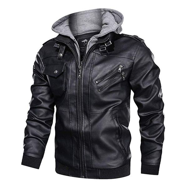 men leather jackets coats hooded slim casual motorcycle jackets faux leather bomber jacket coat with removable zipper hood, Black
men leather jackets coats hooded slim casual motorcycle jackets faux leather bomber jacket coat with removable zipper hood, Black