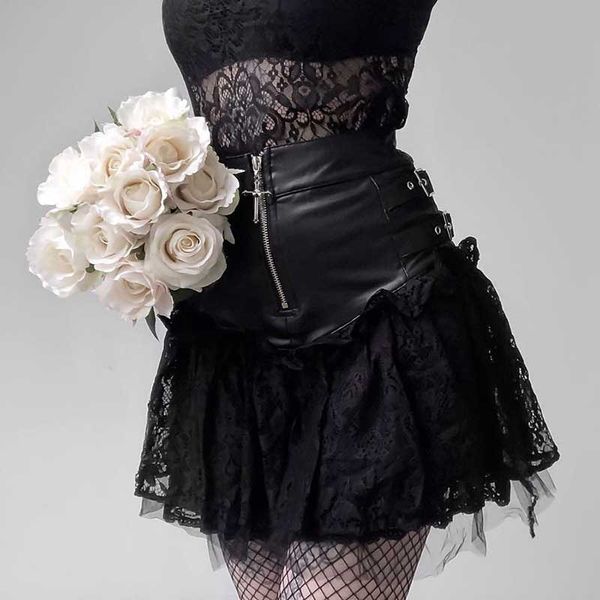 women gothic black mini skirt steampunk pu leather lace skirt dentelle kanten club a line bodycon vintage retro victorian
women gothic black mini skirt steampunk pu leather lace skirt dentelle kanten club a line bodycon vintage retro victorian