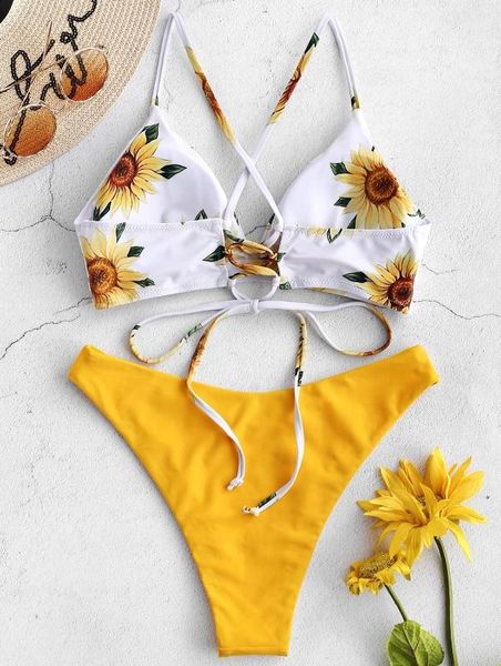 women's swimwear woman sunflower printed high-waisted split bikini 2021 s-xl bathing suit for women beach swimming bather female, White;black
women's swimwear woman sunflower printed high-waisted split bikini 2021 s-xl bathing suit for women beach swimming bather female, White;black