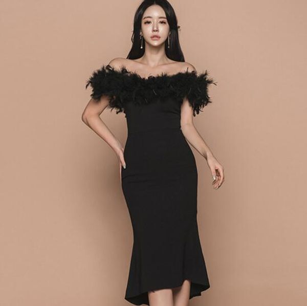 autumn and winter new style celebrity temperament off shoulder slim fit fish tail skirt, Black;gray
autumn and winter new style celebrity temperament off shoulder slim fit fish tail skirt, Black;gray