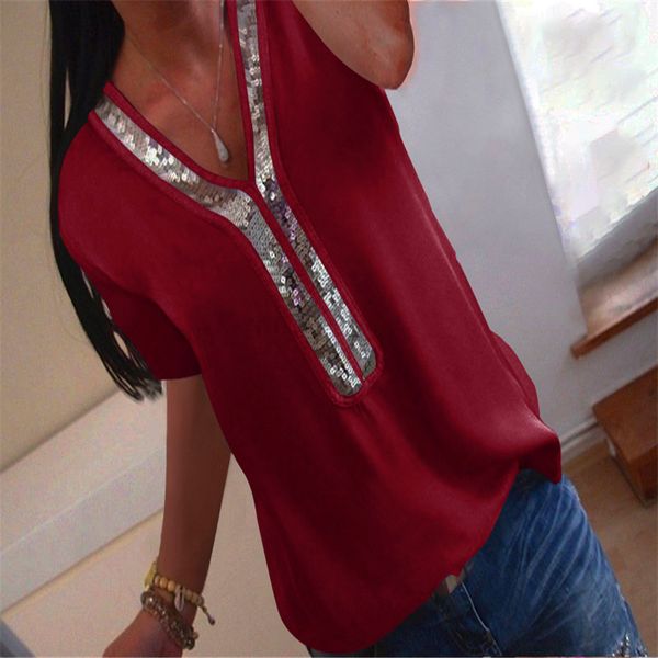 womens ladies summer short sleeve v neck casual shirt loose t-shirt sequined stitching slim loose fashion sweatshirt, White
womens ladies summer short sleeve v neck casual shirt loose t-shirt sequined stitching slim loose fashion sweatshirt, White