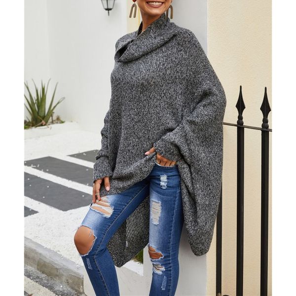 autumn and winter cloak sweater gray high collar pullover sweater long paragraph shawl bat shirt cloak knitted jacket, Black
autumn and winter cloak sweater gray high collar pullover sweater long paragraph shawl bat shirt cloak knitted jacket, Black