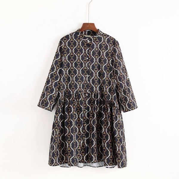 2019 spring women chain print dresses pleated print dress r lady's dress women clothing vestidos, Black;gray
2019 spring women chain print dresses pleated print dress r lady's dress women clothing vestidos, Black;gray