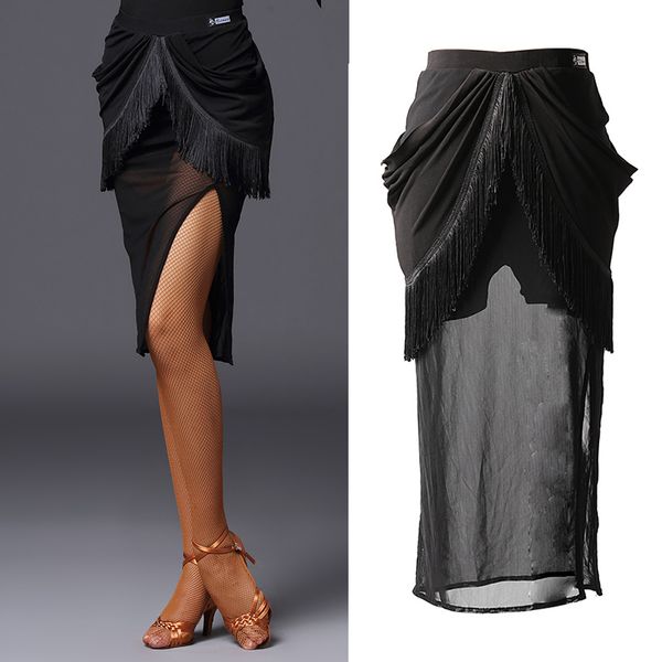new latin dance skirt with tassel split female performance clothing training ballroom rumba salsa dancing dress dwy2596, Black;red
new latin dance skirt with tassel split female performance clothing training ballroom rumba salsa dancing dress dwy2596, Black;red