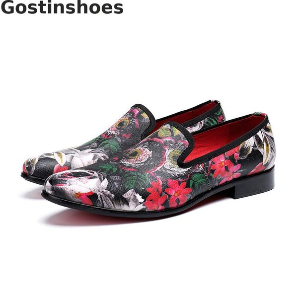 men loafers genuine leather florals printed fashion men shoes pointed slip-on casual leather shoes man, Black
men loafers genuine leather florals printed fashion men shoes pointed slip-on casual leather shoes man, Black