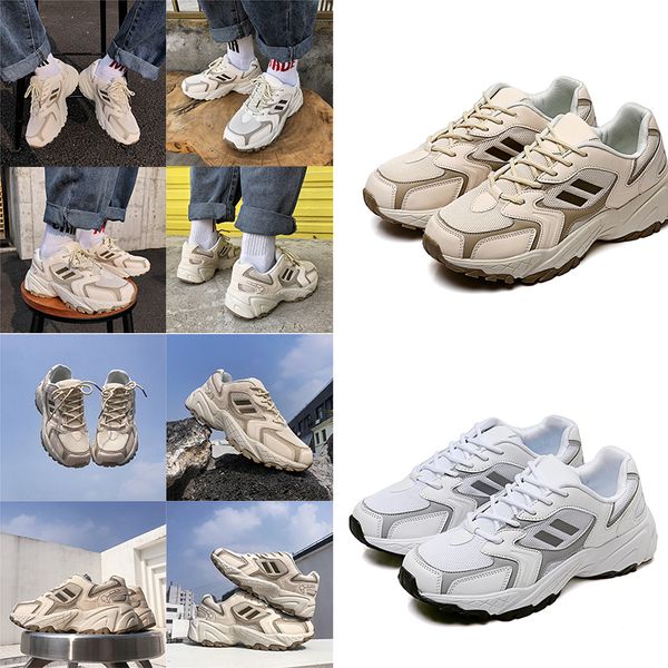 

mens womens casual leather sneakers mesh sports running shoes beige khaki ivory trainers made in china homemade brand 36-44