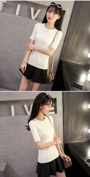 cotton 2019 female sweater crewneck summer slim blouse color short thin sweater tight shirt drop shipping, White;black
cotton 2019 female sweater crewneck summer slim blouse color short thin sweater tight shirt drop shipping, White;black