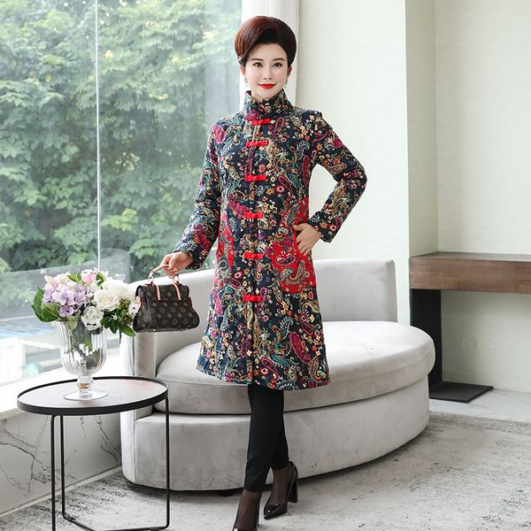 p shoot 2019 autumn and winter new style middle-aged women dress cotton linen padded plus velvet medium-length cotton overco, Blue;black
p shoot 2019 autumn and winter new style middle-aged women dress cotton linen padded plus velvet medium-length cotton overco, Blue;black