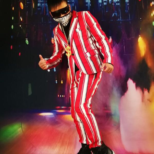 m-6xl men's dj performance dress 2019 red with white stripes visual suit nightclub singer bar ds, White;black
m-6xl men's dj performance dress 2019 red with white stripes visual suit nightclub singer bar ds, White;black