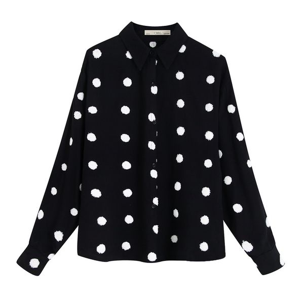 women embroidery shirt autumn 2019 new fashion polka dot pattern black blouse modern lady personality top, White
women embroidery shirt autumn 2019 new fashion polka dot pattern black blouse modern lady personality top, White