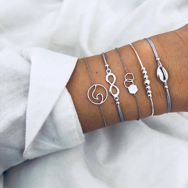 european and american creative fashion hand jewelry eight-character shell wave hand rope bracelet set five-piece anklet female, Black
european and american creative fashion hand jewelry eight-character shell wave hand rope bracelet set five-piece anklet female, Black