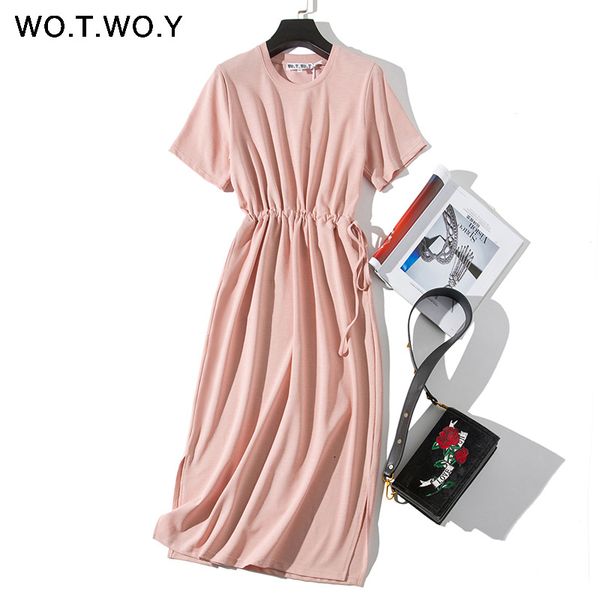 WOTWOY Long T-shirt Dresses Women Summer Sashes Waist Slit Casual O-Neck Short Sleeve Loose Ankle-Length Dress Woman Pink Cotton
WOTWOY Long T-shirt Dresses Women Summer Sashes Waist Slit Casual O-Neck Short Sleeve Loose Ankle-Length Dress Woman Pink Cotton