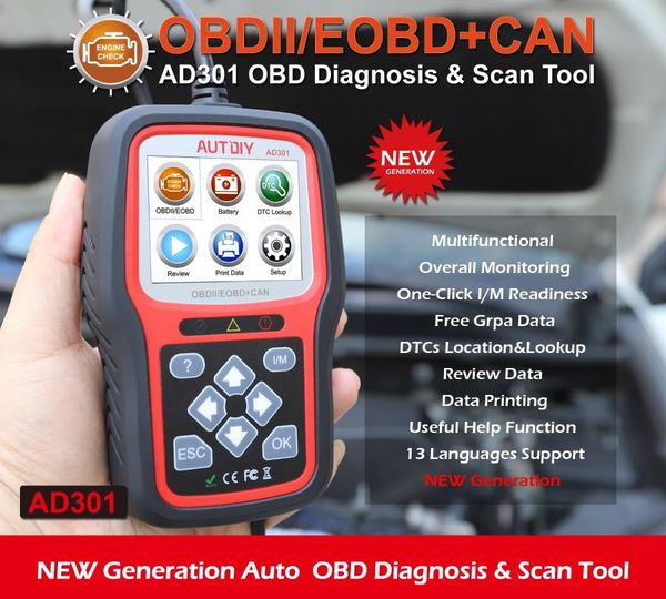 новые obd2 сканер профессиональный автомобиля диагностический инструмент autdiy ad301 eobd code reader automotive engine check obdii can sca
новые obd2 сканер профессиональный автомобиля диагностический инструмент autdiy ad301 eobd code reader automotive engine check obdii can sca