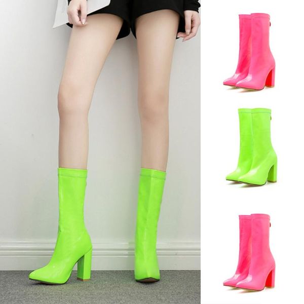 women's boots fashion pointed large size ankle boots back zipper high heel ladies boot thick fluorescent middle tube shoes m50#, Black
women's boots fashion pointed large size ankle boots back zipper high heel ladies boot thick fluorescent middle tube shoes m50#, Black