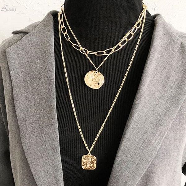 aomu vintage exaggeration multilayer choker personality gold color metal round square long chain necklaces for women jewelry, Silver
aomu vintage exaggeration multilayer choker personality gold color metal round square long chain necklaces for women jewelry, Silver