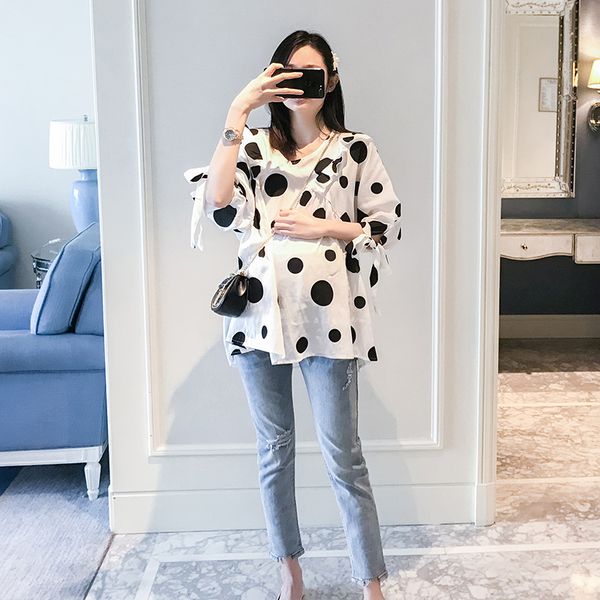 701# polka dot printed maternity blouses spring summer korean fashion loose shirt clothes for pregnant women pregnancy tunic top, White
701# polka dot printed maternity blouses spring summer korean fashion loose shirt clothes for pregnant women pregnancy tunic top, White