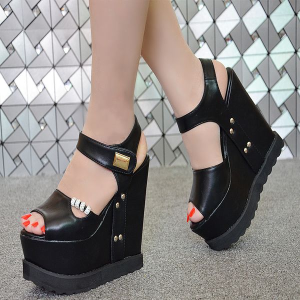 2018 summer new wedge 15 cm nightclub thick-soled muffin sandals super high heel women sandals simple elegant high heels lll, Black
2018 summer new wedge 15 cm nightclub thick-soled muffin sandals super high heel women sandals simple elegant high heels lll, Black