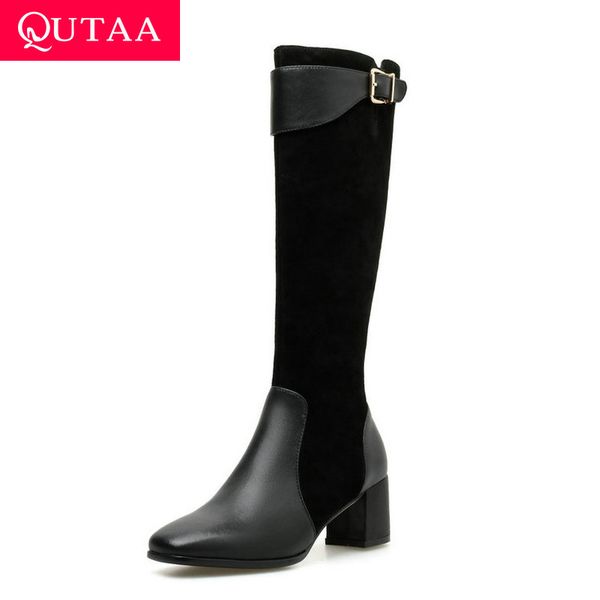 qutaa knee high boots new autumn winter zipper pu+leather pointed toe buckle square high heel women shoes size 34-39, Black
qutaa knee high boots new autumn winter zipper pu+leather pointed toe buckle square high heel women shoes size 34-39, Black