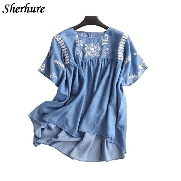 2018 harajuku summer long shirts women floral embroidery tencel denim shirts femme blouse loose o-neck maxi oversized blusa, White
2018 harajuku summer long shirts women floral embroidery tencel denim shirts femme blouse loose o-neck maxi oversized blusa, White