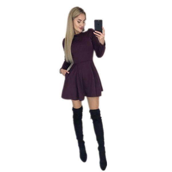 Spring New Casual Women O -Neck Fit And Flare Pockets Long Sleeve Vintage Mini Cute Party Dress Black Red Color Vestidos
Spring New Casual Women O -Neck Fit And Flare Pockets Long Sleeve Vintage Mini Cute Party Dress Black Red Color Vestidos