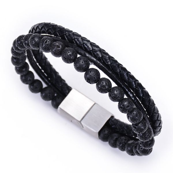 new 6mm natural stone men's bracelet multi-layer hand-woven leather rope chain stainless steel bracelet men's jewelry gift pg-52, Black
new 6mm natural stone men's bracelet multi-layer hand-woven leather rope chain stainless steel bracelet men's jewelry gift pg-52, Black