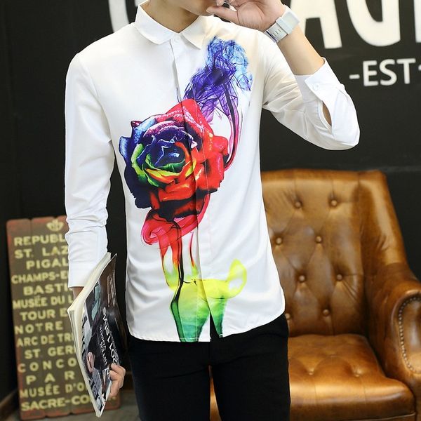 new fashion casual men shirt long sleeve rose printing white slim fit shirt cotton mens dress shirts singer clothes, White;black
new fashion casual men shirt long sleeve rose printing white slim fit shirt cotton mens dress shirts singer clothes, White;black