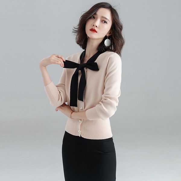knit female 2020 new long-sleeved jacket temperament popular backing sweater bow, White;black
knit female 2020 new long-sleeved jacket temperament popular backing sweater bow, White;black