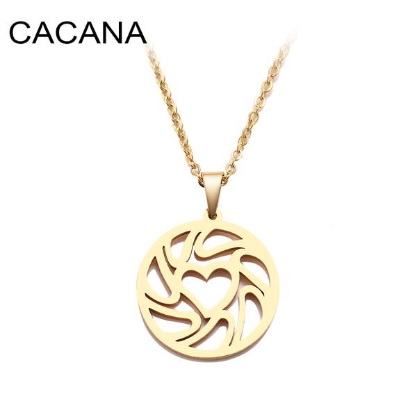 cacana ожерелье из нержавеющей стали для женщин человек любовь pattern золотой и серебряный цвет ожерелье ювелирные изделия обручальные, Silver