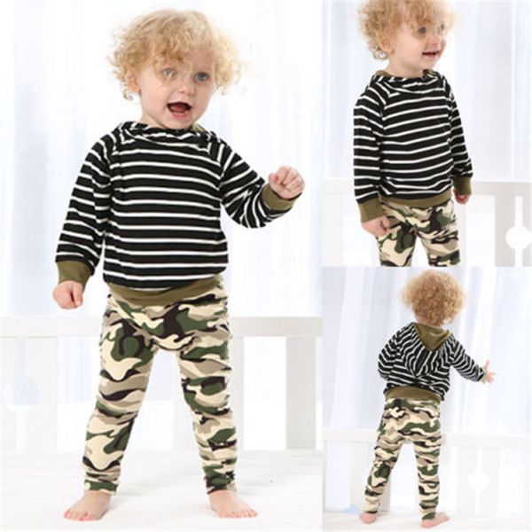 2019 spring autumn toddler kids baby boy clothes hooded stripe t shirt camouflage pants 2pcs outfits, White
2019 spring autumn toddler kids baby boy clothes hooded stripe t shirt camouflage pants 2pcs outfits, White