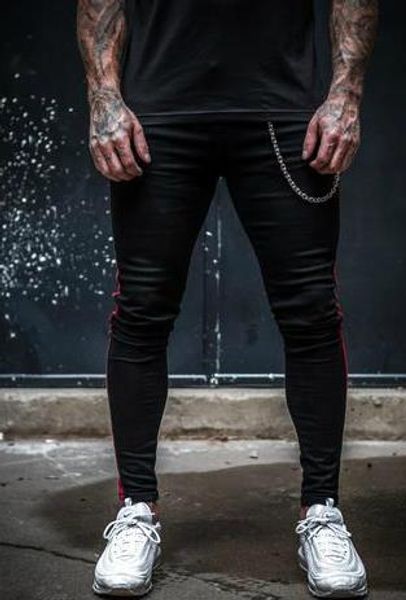 mens ripped black jeans mens designer pencil striped red pencil pants mens fashion clothes, Blue