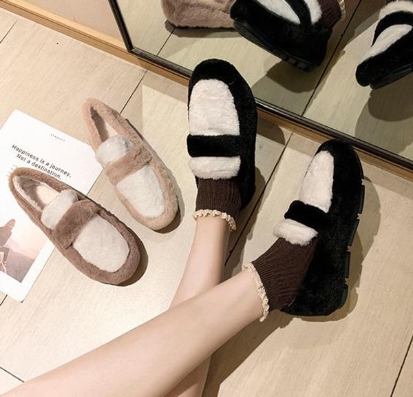 net red plush shoes with velvet 2019 winter new plaid color matching square head flat loafers fairy style, Black
net red plush shoes with velvet 2019 winter new plaid color matching square head flat loafers fairy style, Black