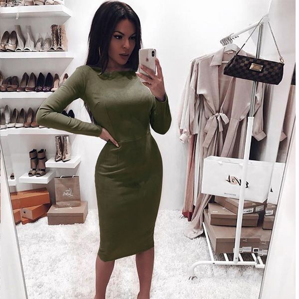 2019 suede long sleeve bodycon midi dress autumn winter women high waist o-neck solid party elegant outfits streetwear, Black;gray
2019 suede long sleeve bodycon midi dress autumn winter women high waist o-neck solid party elegant outfits streetwear, Black;gray