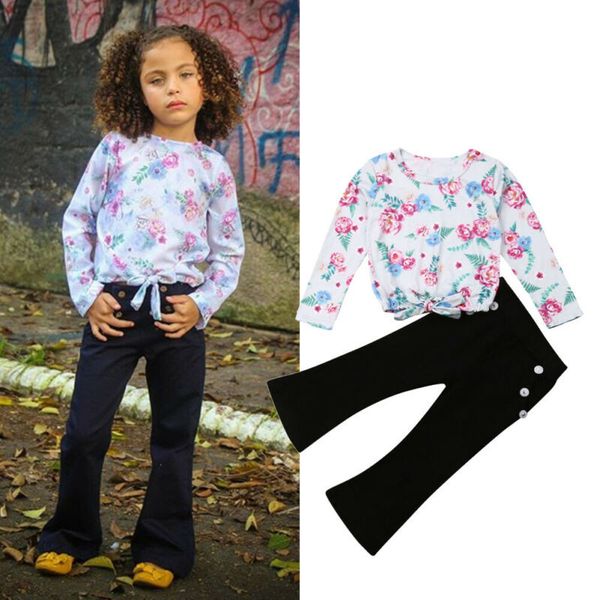 2pcs girls clothes set long sleeve t-shirt for girls outfits flower print bow blue wide leg pants sets clothing, White
2pcs girls clothes set long sleeve t-shirt for girls outfits flower print bow blue wide leg pants sets clothing, White