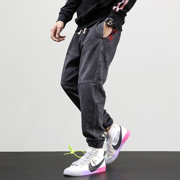 fashion streetwear men jeans black gray loose fit denim cargo pants harem trousers embroidery designer hip hop jeans men joggers, Blue 
fashion streetwear men jeans black gray loose fit denim cargo pants harem trousers embroidery designer hip hop jeans men joggers, Blue